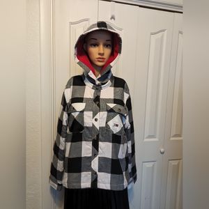 Tommy Jeans Women's Plaid Fleece Lined Hooded Shirt Jacket White Size large.